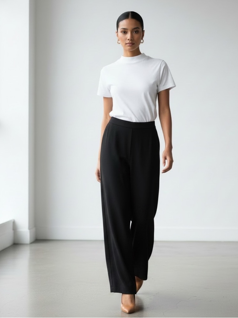 698 • Black Wide Leg Cool Draped Trousers